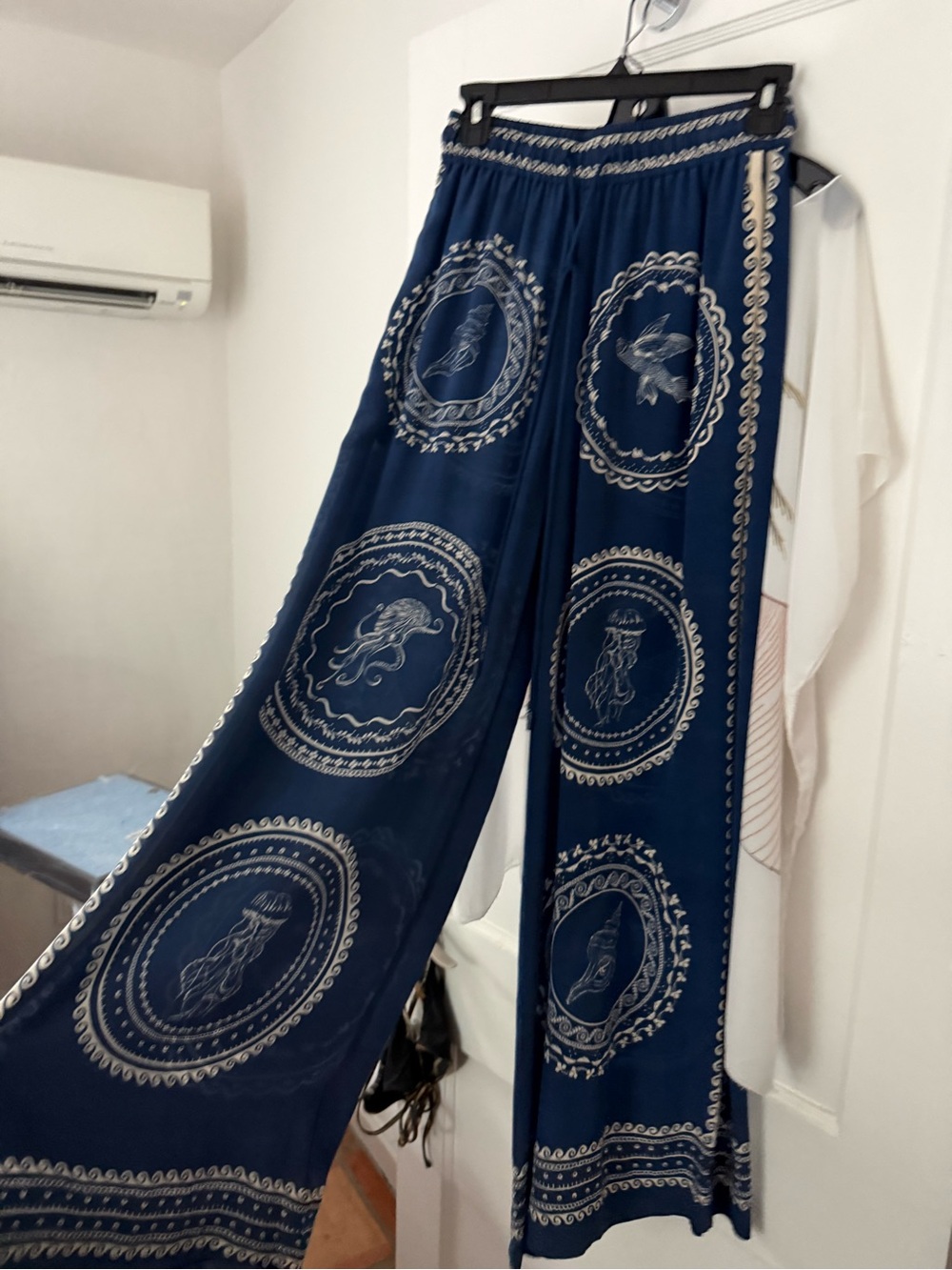 Alemais Navy Blue Medallion Wide-Leg Palazzo Pants